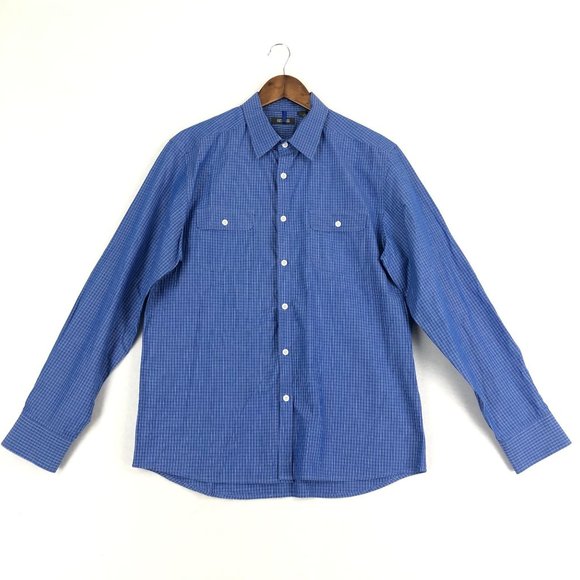 Kenneth Cole Reaction Men's Size Large Blue White Plaid Button Down Shirt - Picture 1 of 10
